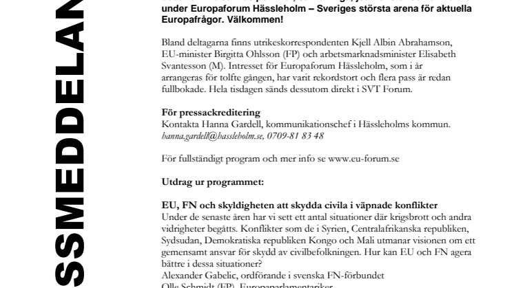 Pressinbjudan: Europaforum Hässleholm 2014 - vägval Europa