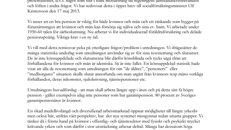 Remissvar på Pensionsåldersutredningen
