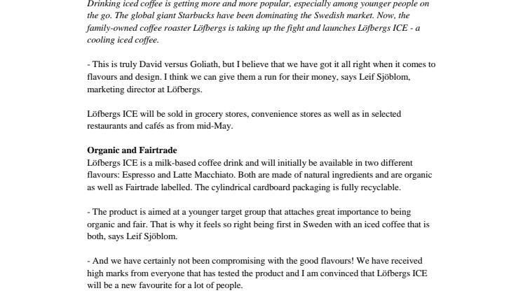 Ice-cold news from Löfbergs – a challenger to Starbucks