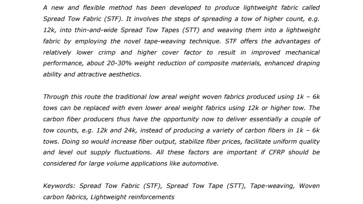 Paper - New opportunities in lightweight Spread Tow Fabrics (STF)