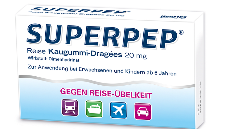 Packungsabbildung Superpep Reise Kaugummi-Dragées 20 mg