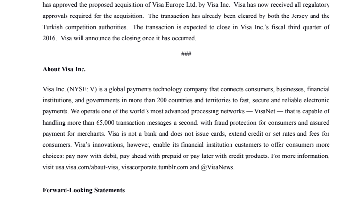 European Commission Approves Visa Inc.’s Acquisition of Visa Europe