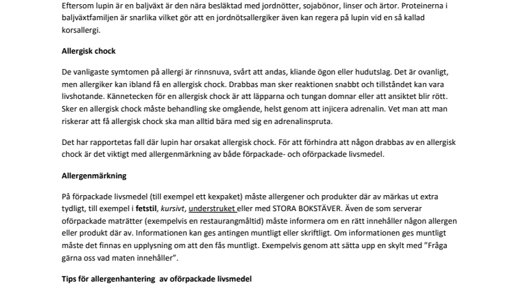 Lupin och allergenmärkning