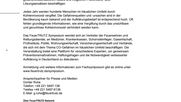 FeuerTRUTZ Symposium – Gefahren durch Kohlenmonoxid im häuslichen Umfeld