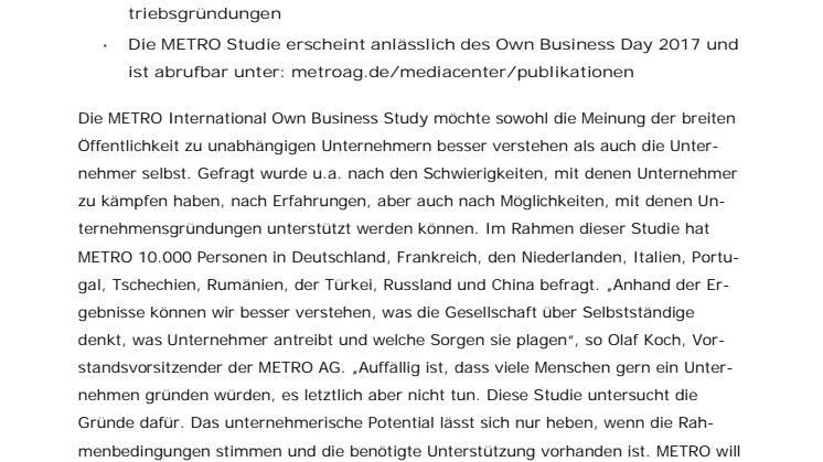 METRO veröffentlicht internationale Studie zu selbstständigen Unternehmen