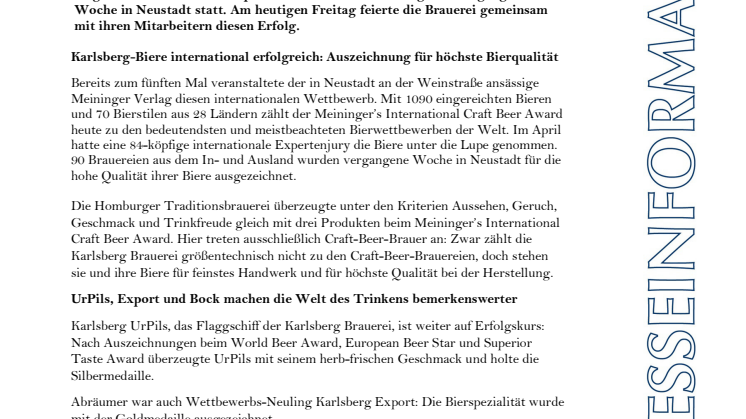 Karlsberg Brauerei räumt internationalen Bierpreis ab 
