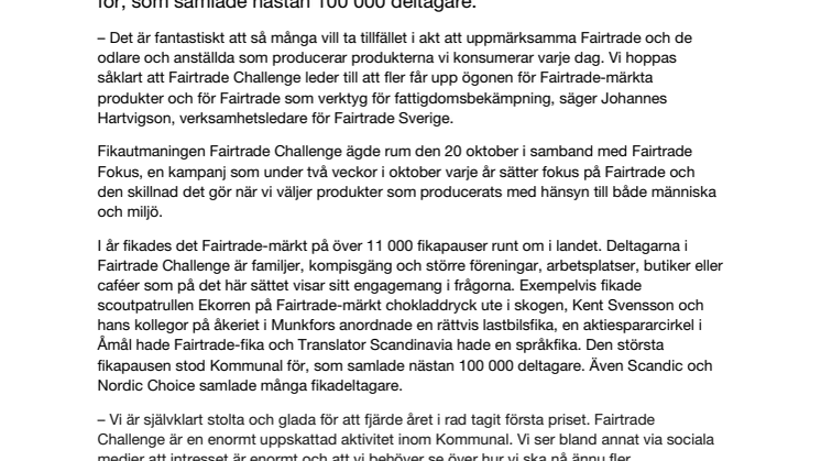 Över 540 000 deltog i årets stora Fairtrade-fika 