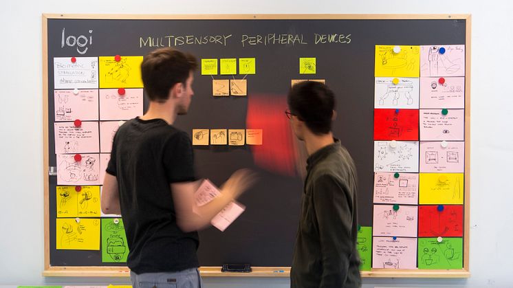 Design students Shuai Li and Tillmann Schrempf working on the design of their keyboard Logi ULTRA. Photo. Shuai Li