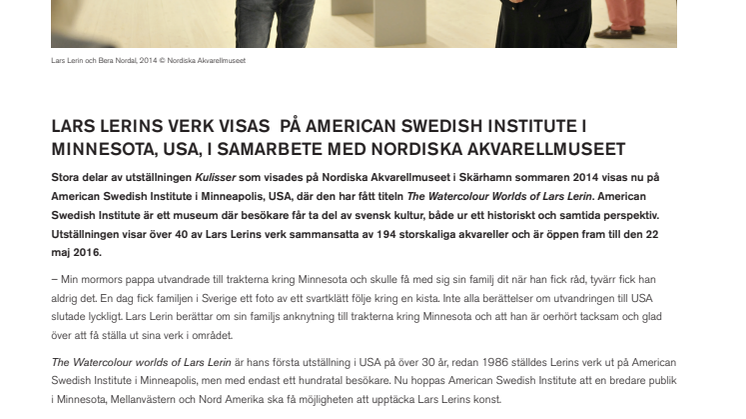 Lars Lerins verk visas i Minnesota, USA, i samarbete med Nordiska Akvarellmuseet