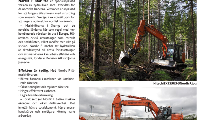 Hitachis Nordic F från Delvator ger smartare maskinhydraulik