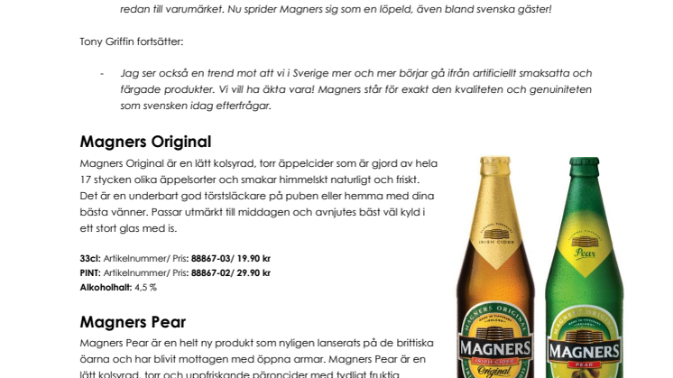 Magners Irish cider succé på Irländska pubar
