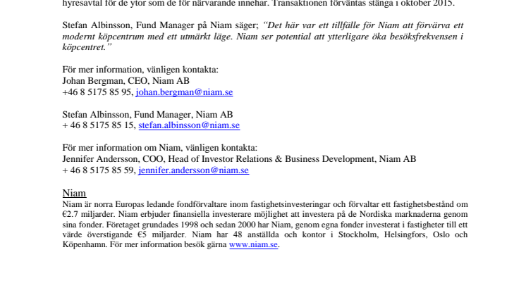 Niam köper köpcentrum i Helsingfors
