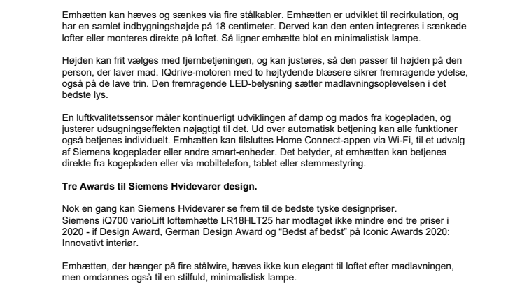 Siemens emhætte varioLift LR18HLT25 - højdejusterbar emhætte til montering i loftet.