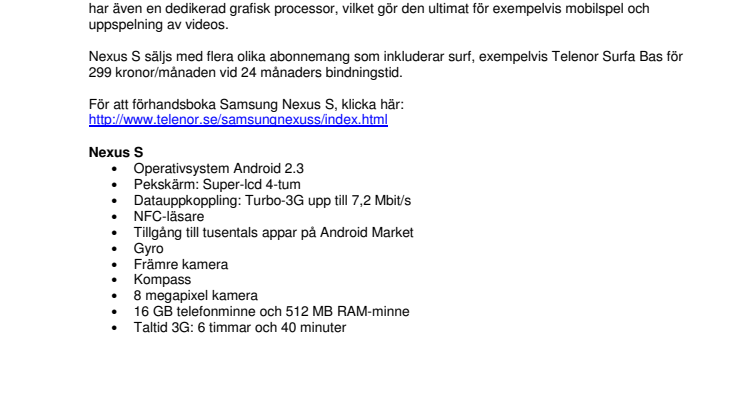 Förhandsbokning av Nexus S hos Telenor 
