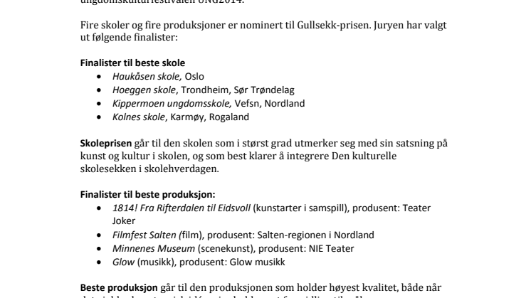 Finalistene til Gullsekken er klare