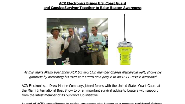 ACR Electronics Brings U.S. Coast Guard and Capsize Survivor Together to Raise Beacon Awareness