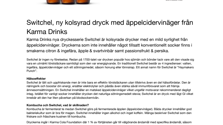 Switchel, ny kolsyrad dryck med äppelcidervinäger från Karma Drinks