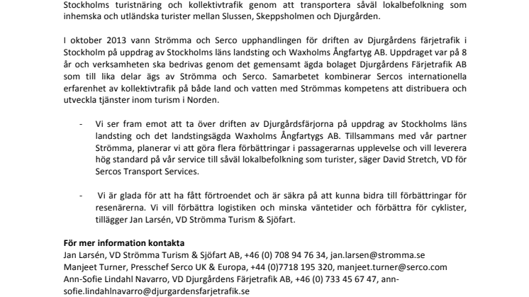 Strömma/Serco tar över driften av Djurgårdsfärjorna