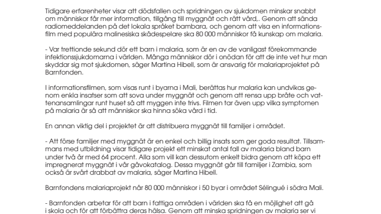 Myggnät och TV-tittande bekämpar malaria i Mali 