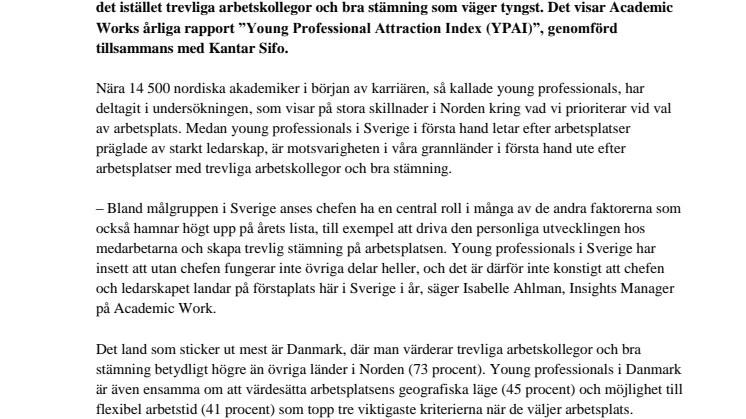 Stora skillnader när young professionals i Norden väljer arbetsplats