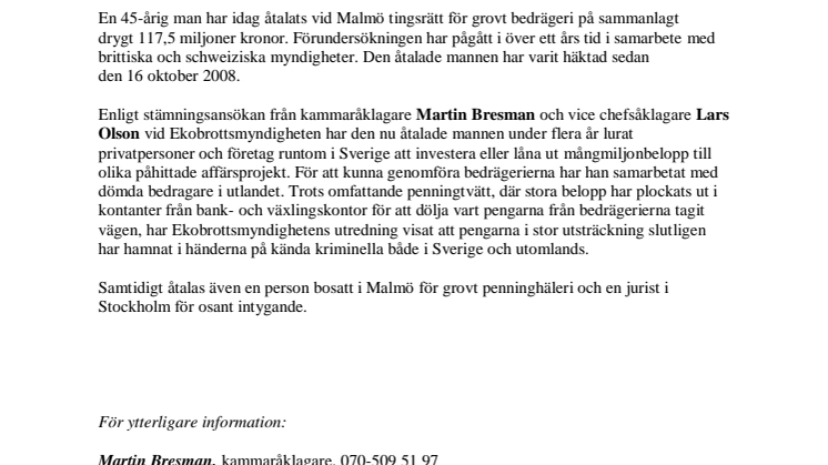 Åtal i omfattande bedrägerihärva