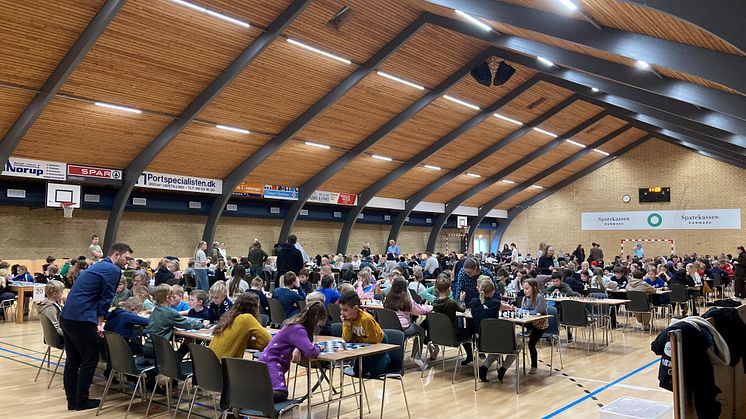 Intens koncentration hos de mange skakglade elever i Sortebakkehallen i Nørager