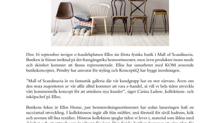 Ellos öppnar butik i Mall of Scandinavia