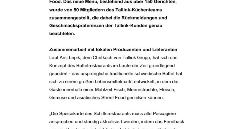 Tallink erneuert das Sommerbuffet