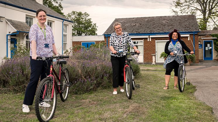 Bikes for Biggleswade: NHS key workers [l to r] Claire Tabb, Tracy Brewer-Reeves and Ria Cameron were presented with restored bikes previously abandoned and unclaimed at Thameslink stations