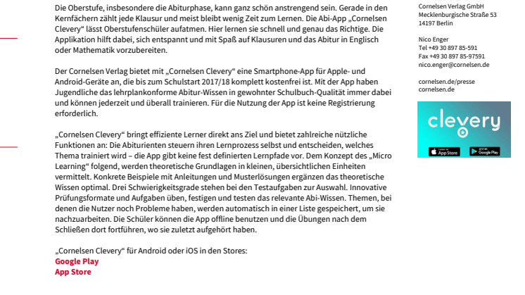 Abitur ohne Stress und Panik: Abi-App „Cornelsen Clevery“ für Englisch und Mathematik erschienen 