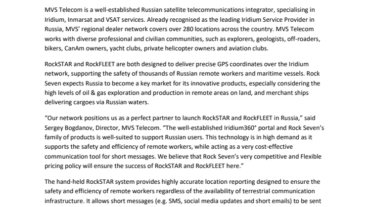 Rock Seven: MVS Telecom Appointed as Russian Distributor 