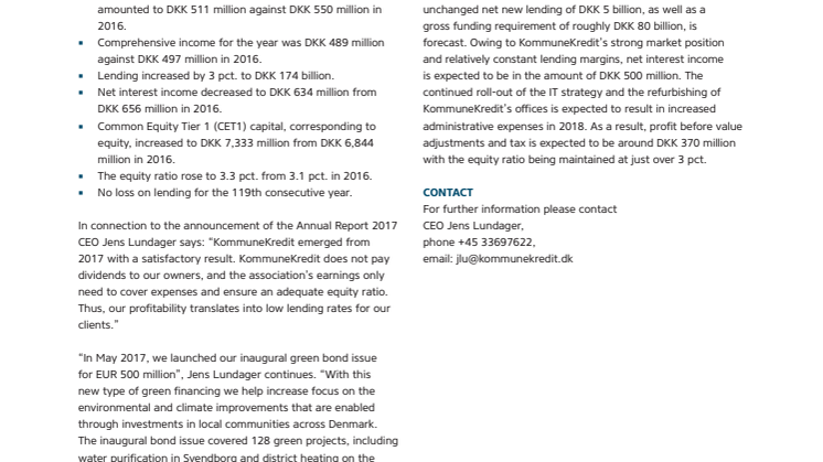 KommuneKredit announces Annual Report 2017