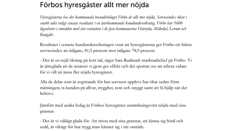 Förbos hyresgäster allt mer nöjda