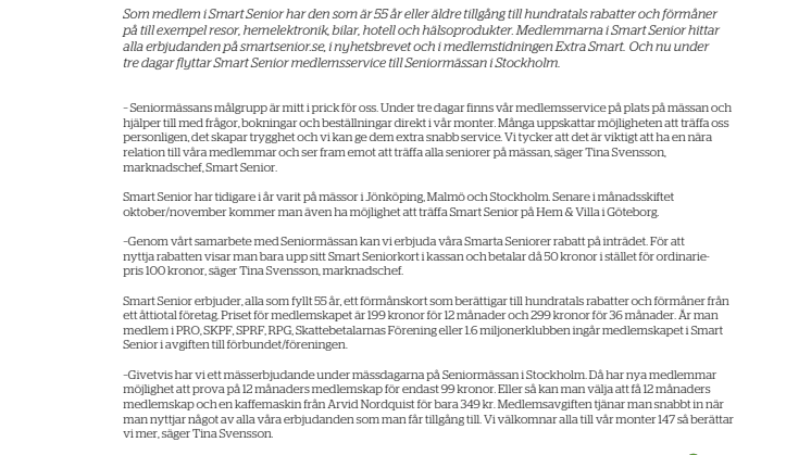 Smart Senior medlemsservice möter seniorer på Seniormässan i Stockholm
