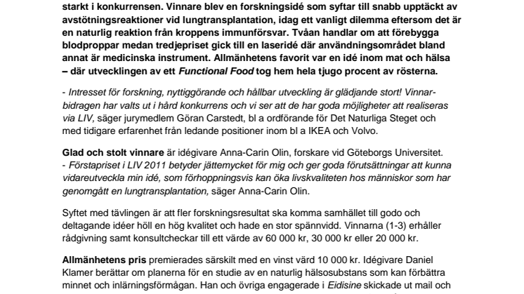 Medicinforskning får LIV 2011