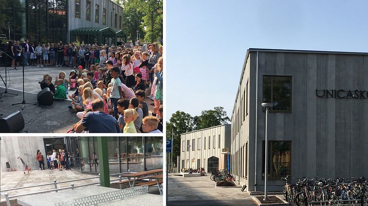 Det blev ett glatt firande när Unicaskolan invigdes torsdagen den 24 augusti. Foto: Liljewall arkitekter