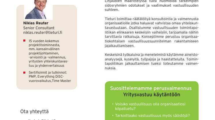 Esite: Yhteiskuntavastuun konsultointia ja valmennusta