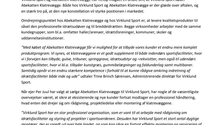  Virklund Sport styrker profilen med købet af Abekatten Klatrevægge