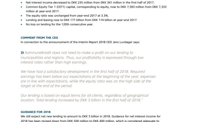 KommuneKredit announces Interim Report 2018
