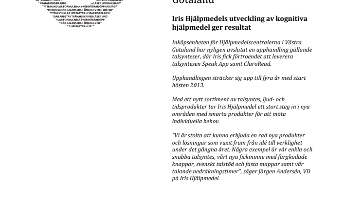 Iris Hjälpmedel: Vunnen upphandling för Speak App talsyntes i Västra Götaland