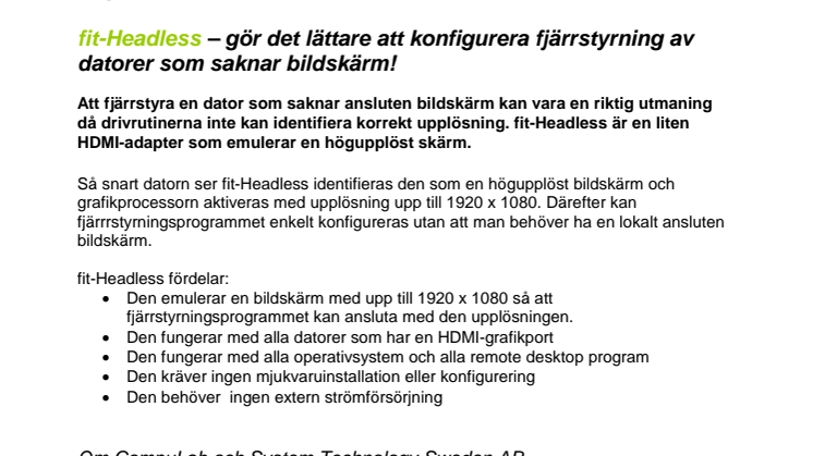 fit-Headless – Lättare att konfigurera fjärrstyrning utan bildskärm