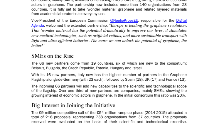 Huge New Influx of Graphene Flagship Partners