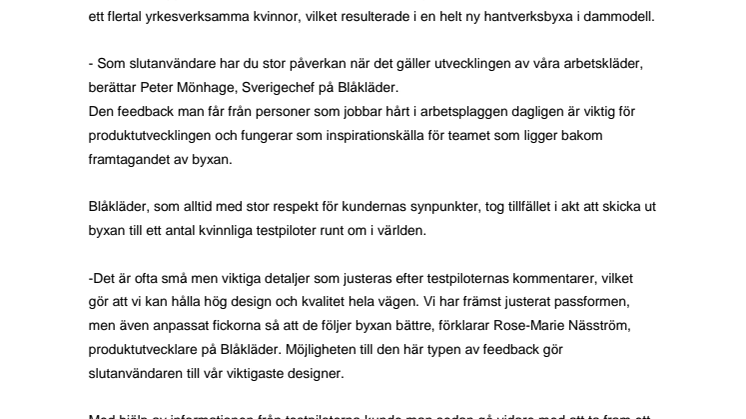BLÅKLÄDER SATSAR PÅ PASSFORM I NYA HANTVERKSBYXAN FÖR KVINNOR