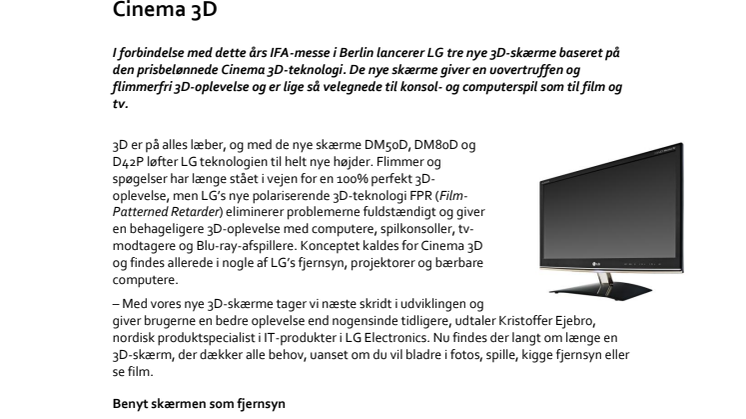 LG præsenterer næste generations 3D-skærme med Cinema 3D