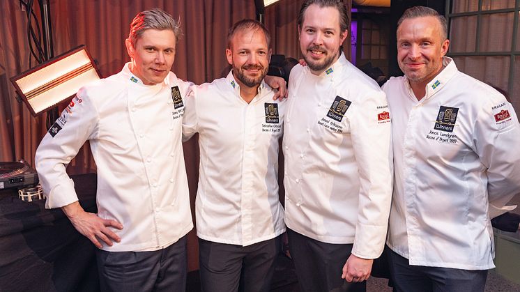 Samtliga fyra svenska medlemmar av Bocuse d’Or Winners.  Tommy Myllymäki, Sebastian Gibrand, Jimmi Eriksson, Jonas Lundgren