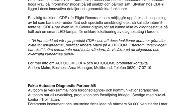 AUTOCOM LANSERAR NÄSTA GENERATIONS DIAGNOSVERKTYG FÖR FORDON
