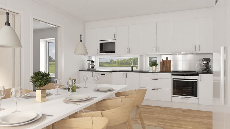 Brf Längtan - 3D-bild av kök och matplats