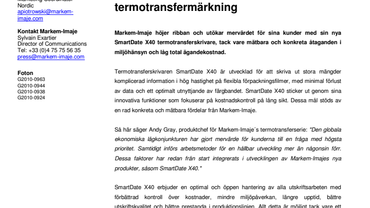 Nya SmartDate® X40 för termotransfermärkning från marknadsledande Markem-Imaje 