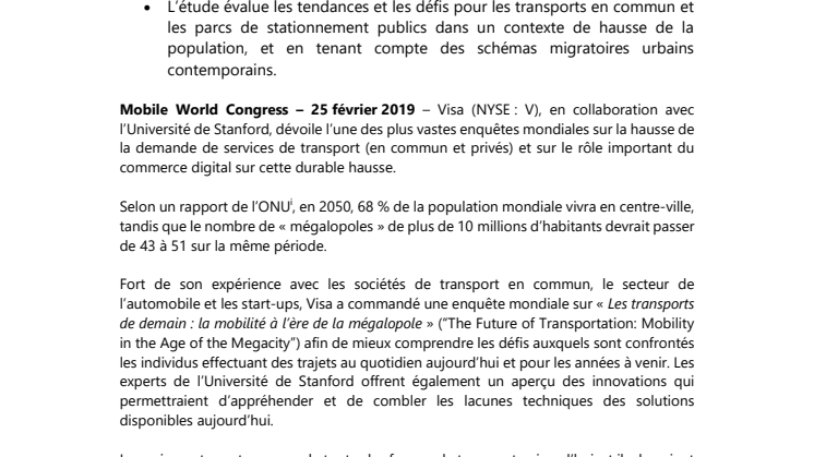 Une étude mondiale de Visa explique comment améliorer les trajets quotidiens et créer de villes plus intelligentes 