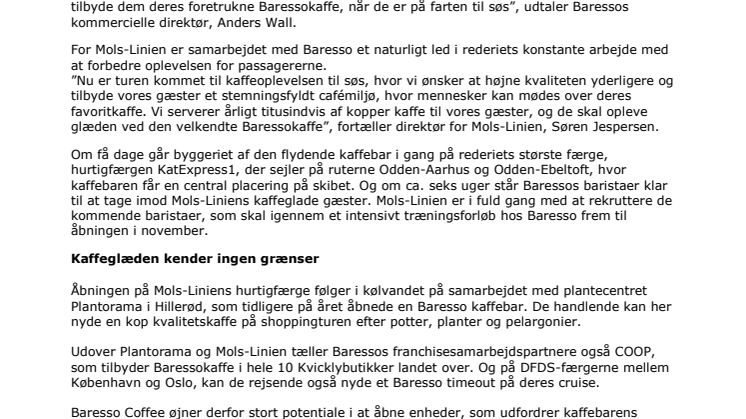 Baresso og Mols-Linien søsætter ny kaffebar
